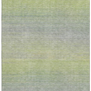 HomeRoots 10' X 14' Artichoke Green and Gray Striped Area Rug - Washable, UV-Protected, Durable Design! 692769