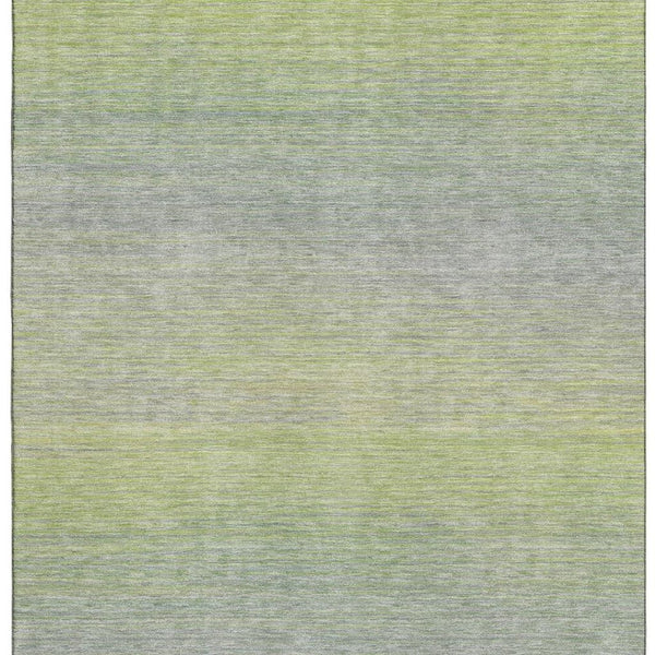 HomeRoots 10' X 14' Artichoke Green and Gray Striped Area Rug - Washable, UV-Protected, Durable Design! 692769