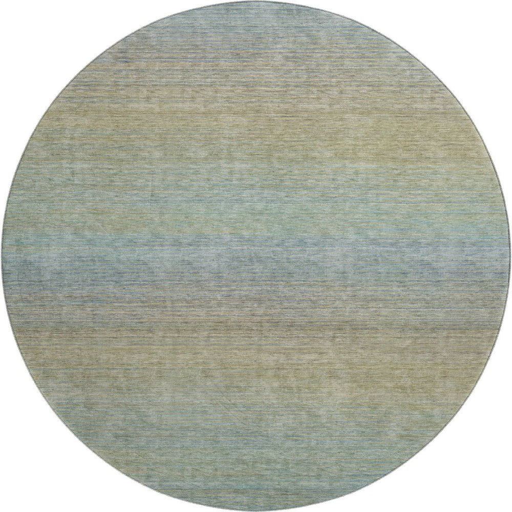 HomeRoots 8' Round Washable Rug in Blue, Beige & Taupe Stripes - UV Protected, Stain Resistant, Ideal for Homes 692772