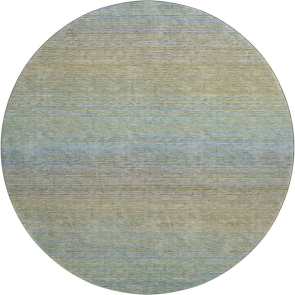 HomeRoots 8' Round Washable Rug in Blue, Beige & Taupe Stripes - UV Protected, Stain Resistant, Ideal for Homes 692772
