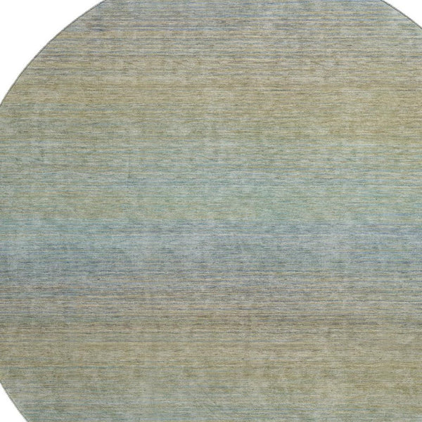 HomeRoots 8' Round Washable Rug in Blue, Beige & Taupe Stripes - UV Protected, Stain Resistant, Ideal for Homes 692772