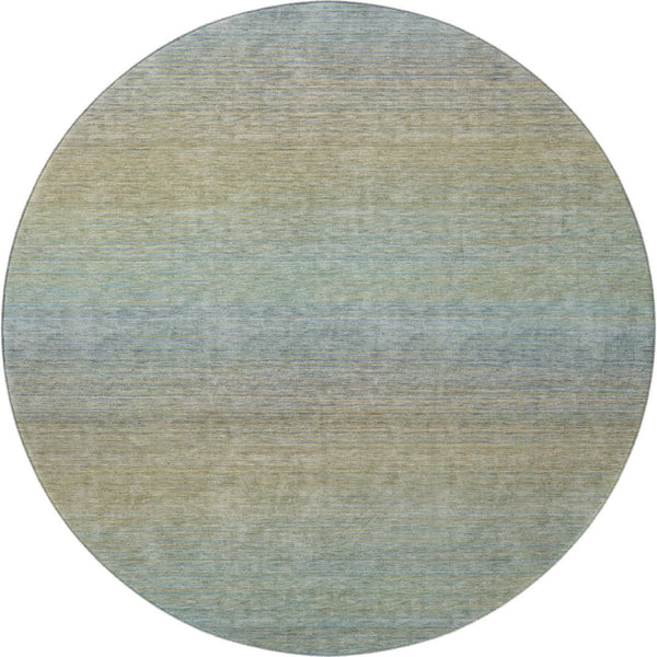 HomeRoots 8' Round Washable Rug in Blue, Beige & Taupe Stripes - UV Protected, Stain Resistant, Ideal for Homes 692772