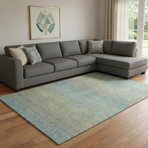 HomeRoots 8' Washable Striped Area Rug in Blue, Beige & Taupe – UV Protected, Soft & Durable for All Spaces 692773