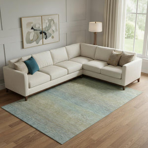 HomeRoots 9' X 12' Striped Area Rug in Blue, Beige & Taupe - Washable, UV-Protected, Durable for High-Traffic Areas 692774