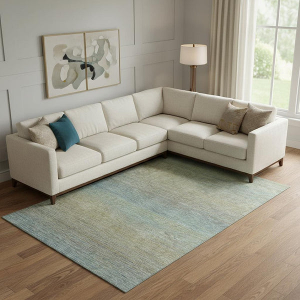 HomeRoots 9' X 12' Striped Area Rug in Blue, Beige & Taupe - Washable, UV-Protected, Durable for High-Traffic Areas 692774
