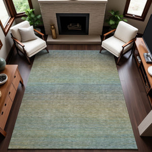 HomeRoots 9' X 12' Striped Area Rug in Blue, Beige & Taupe - Washable, UV-Protected, Durable for High-Traffic Areas 692774