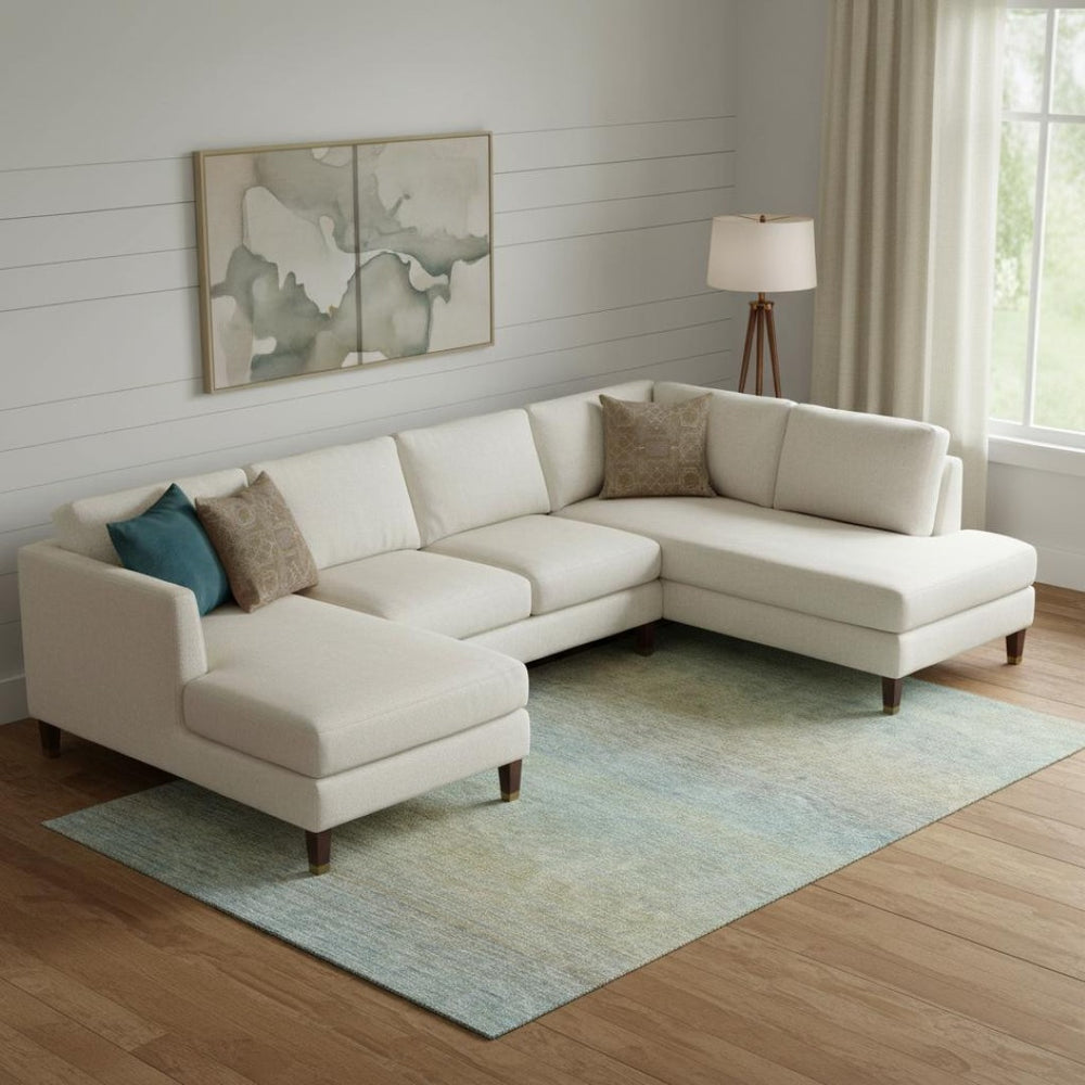 HomeRoots 10' X 14' Stylish Blue Beige Taupe Striped Washable Area Rug with UV Protection for Busy Homes 692775