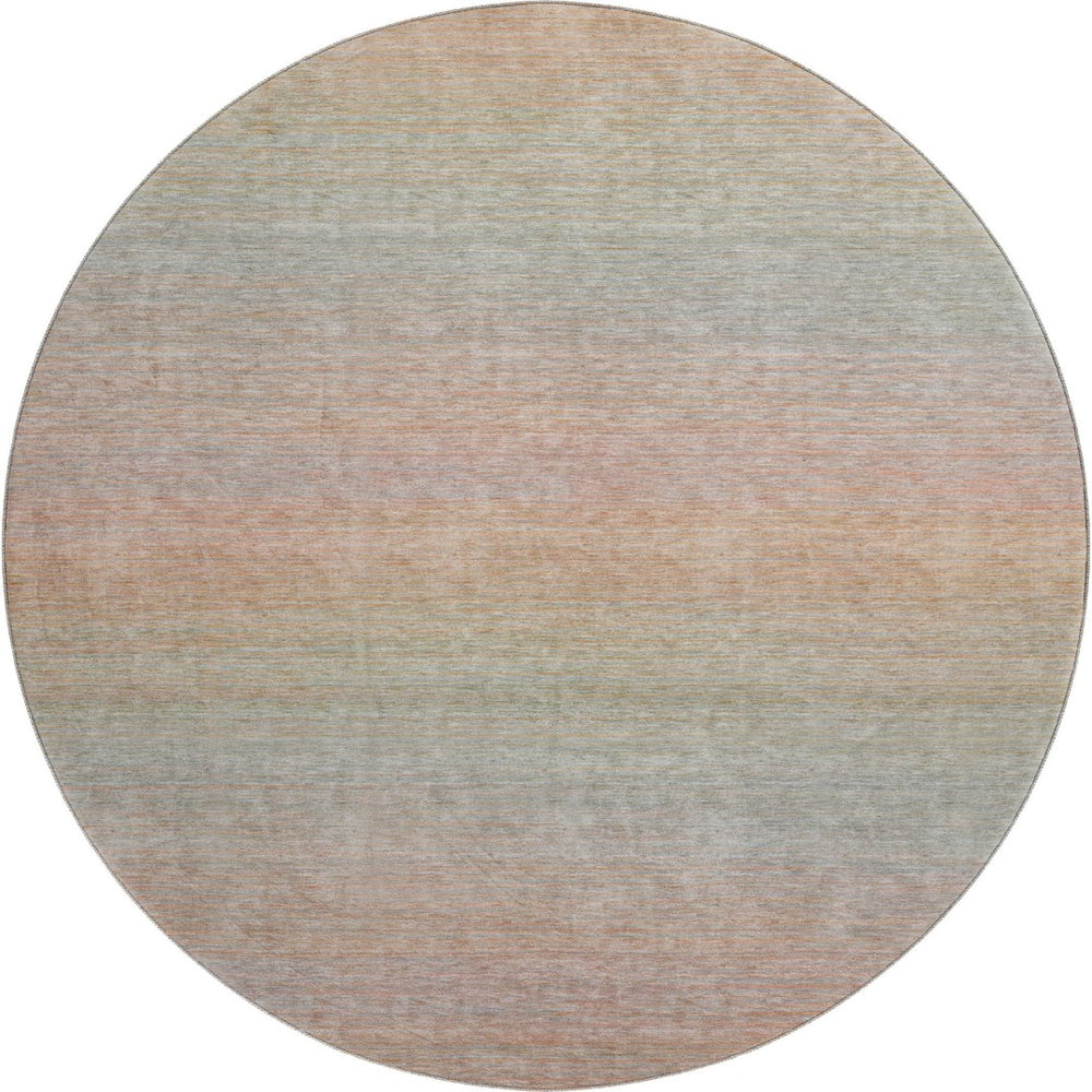 HomeRoots 8' Coral Denim Blue & Salmon Striped Washable Round Rug with UV Protection for Family Spaces 692778