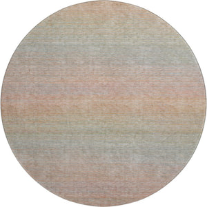 HomeRoots 8' Coral Denim Blue & Salmon Striped Washable Round Rug with UV Protection for Family Spaces 692778