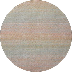 HomeRoots 8' Coral Denim Blue & Salmon Striped Washable Round Rug with UV Protection for Family Spaces 692778