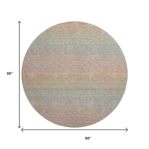 HomeRoots 8' Coral Denim Blue & Salmon Striped Washable Round Rug with UV Protection for Family Spaces 692778