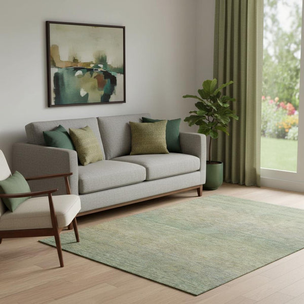 HomeRoots 5' X 8' Fern Green & Blue Striped Washable Area Rug - UV Protected, Durable, Easy-Care Design for Homes 692783