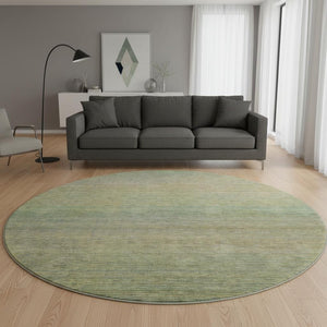 HomeRoots 8' Round Fern Green & Blue Striped Washable Rug - UV Protected, Stain Resistant, Easy Care Solution 692784