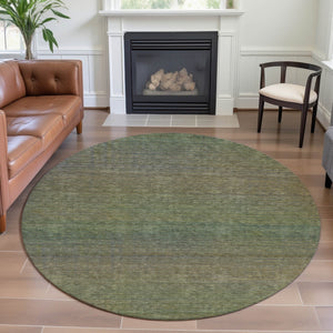 HomeRoots 8' Round Fern Green & Blue Striped Washable Rug - UV Protected, Stain Resistant, Easy Care Solution 692784