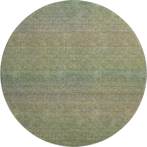 HomeRoots 8' Round Fern Green & Blue Striped Washable Rug - UV Protected, Stain Resistant, Easy Care Solution 692784