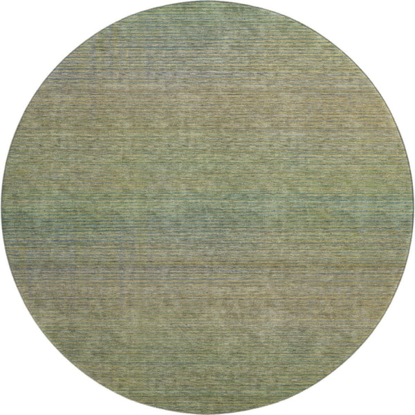 HomeRoots 8' Round Fern Green & Blue Striped Washable Rug - UV Protected, Stain Resistant, Easy Care Solution 692784