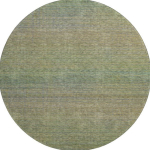 HomeRoots 8' Round Fern Green & Blue Striped Washable Rug - UV Protected, Stain Resistant, Easy Care Solution 692784