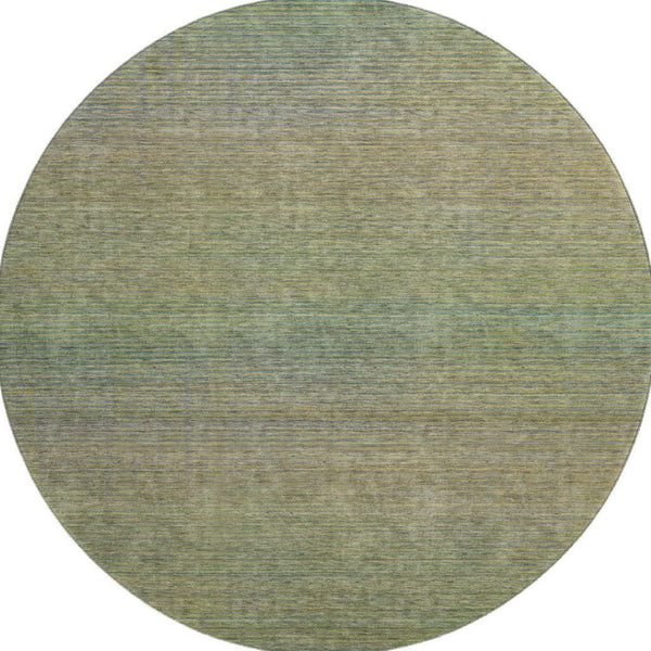 HomeRoots 8' Round Fern Green & Blue Striped Washable Rug - UV Protected, Stain Resistant, Easy Care Solution 692784