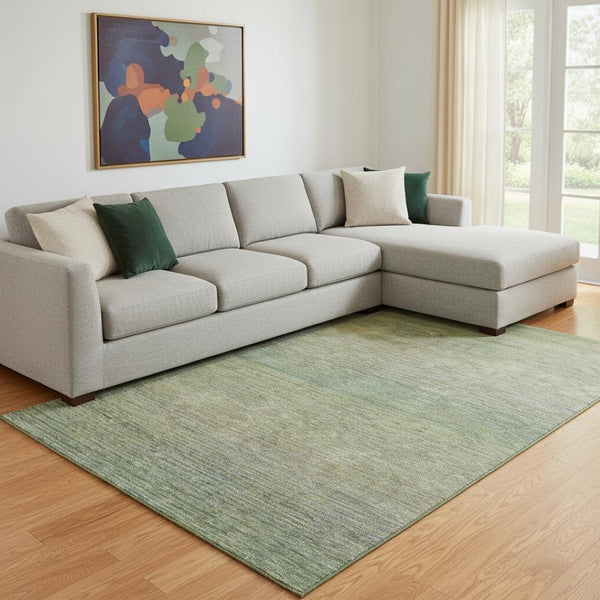 HomeRoots 8' Fern Green & Blue Striped Washable Area Rug - UV Protected, Stain Resistant & Family-Friendly Design 692785