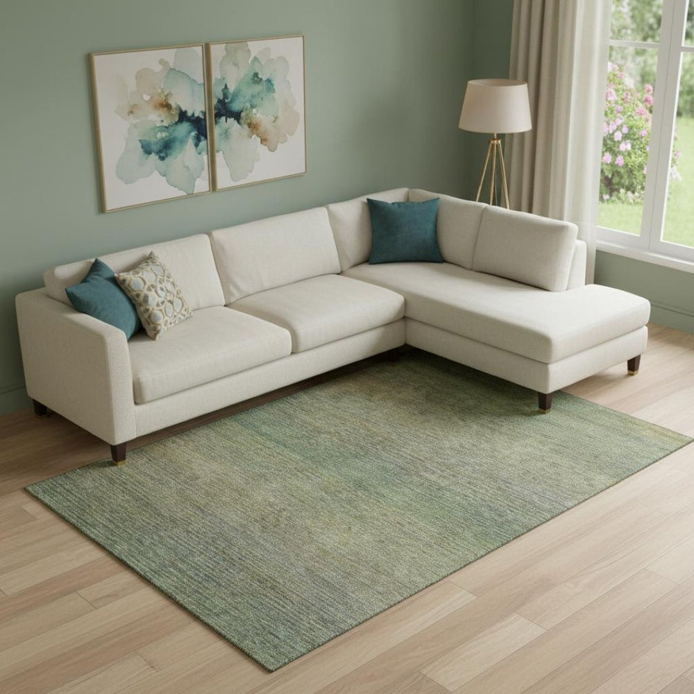 HomeRoots 9' X 12' Fern Green & Blue Striped Area Rug - Washable, UV Protected, Durable for High-Traffic Spaces 692786