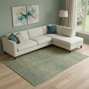 HomeRoots 9' X 12' Fern Green & Blue Striped Area Rug - Washable, UV Protected, Durable for High-Traffic Spaces 692786