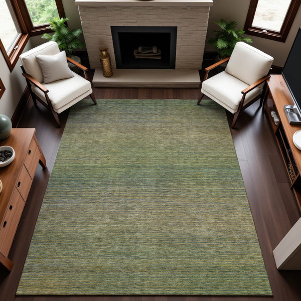 HomeRoots 10' Fern Green and Blue Striped Washable Area Rug – UV Protected, Stain Resistant, Durable Design 692787