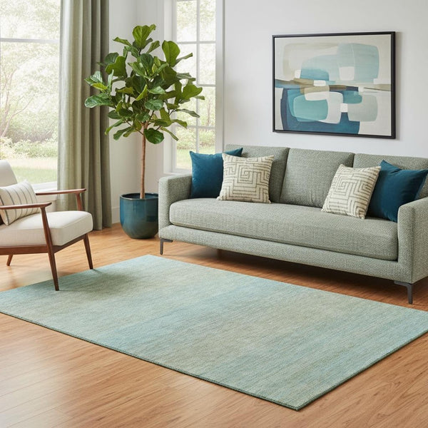 HomeRoots 5' X 8' Teal and Taupe Striped Washable Area Rug – Durable, UV-Protected, Perfect for High-Traffic Spaces 692789