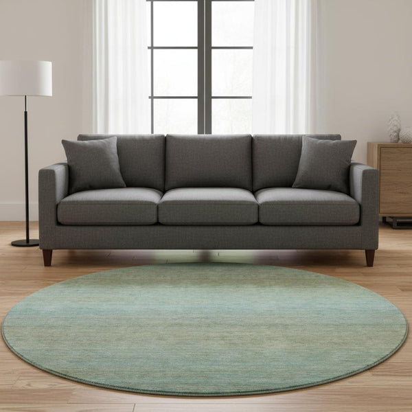 HomeRoots 8' X 8' Teal And Taupe Striped Round Rug - Washable, UV Protected, Durable for High-Traffic Areas 692790