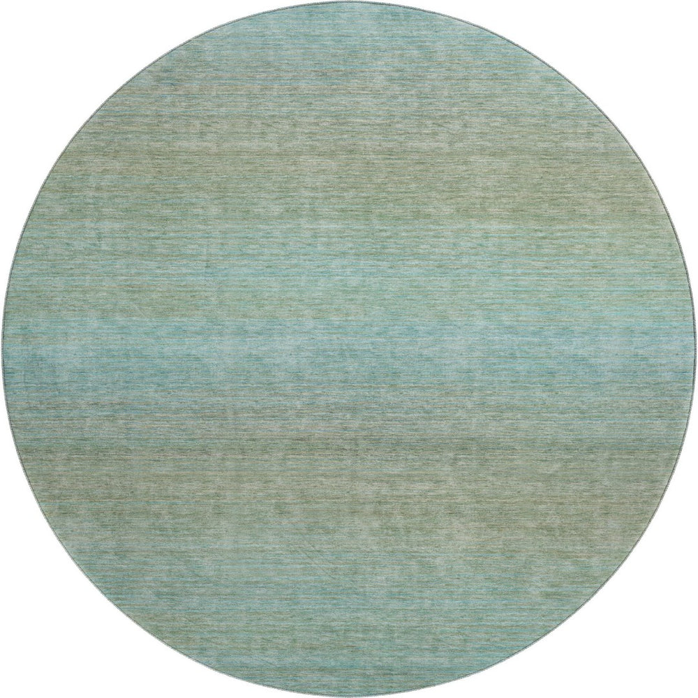 HomeRoots 8' X 8' Teal And Taupe Striped Round Rug - Washable, UV Protected, Durable for High-Traffic Areas 692790