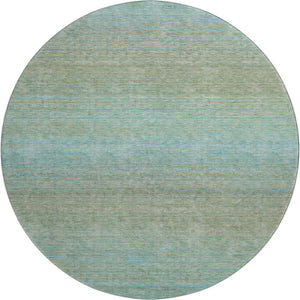 HomeRoots 8' X 8' Teal And Taupe Striped Round Rug - Washable, UV Protected, Durable for High-Traffic Areas 692790