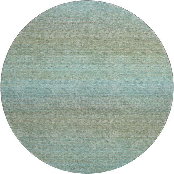 HomeRoots 8' X 8' Teal And Taupe Striped Round Rug - Washable, UV Protected, Durable for High-Traffic Areas 692790