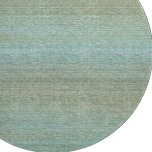 HomeRoots 8' X 8' Teal And Taupe Striped Round Rug - Washable, UV Protected, Durable for High-Traffic Areas 692790