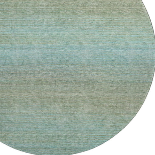 HomeRoots 8' X 8' Teal And Taupe Striped Round Rug - Washable, UV Protected, Durable for High-Traffic Areas 692790