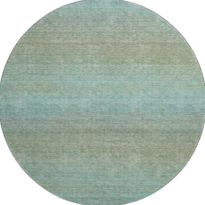 HomeRoots 8' X 8' Teal And Taupe Striped Round Rug - Washable, UV Protected, Durable for High-Traffic Areas 692790