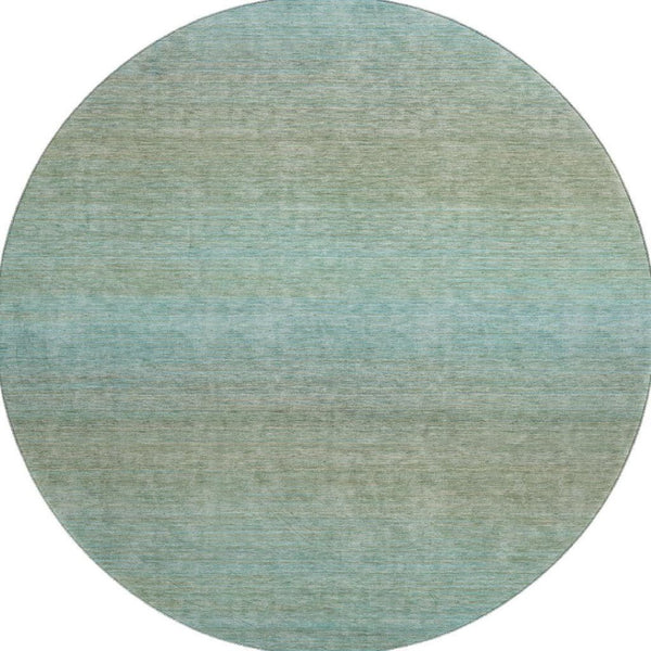 HomeRoots 8' X 8' Teal And Taupe Striped Round Rug - Washable, UV Protected, Durable for High-Traffic Areas 692790