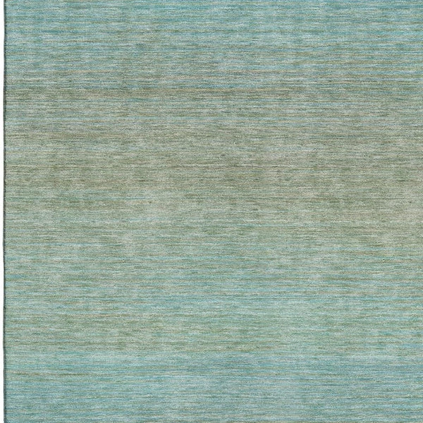 HomeRoots 8' Teal and Taupe Striped Washable Area Rug - Durable, Stain Resistant, UV Protected for High Traffic Spaces 692791