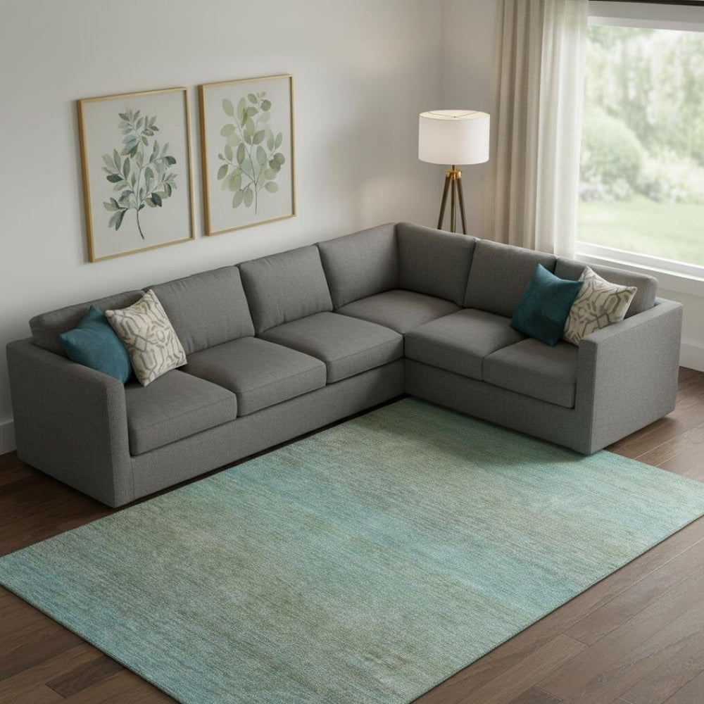 HomeRoots 9' X 12' Teal and Taupe Striped Area Rug - Durable, Washable, UV-Protected, Non-Slip Design for Homes 692792