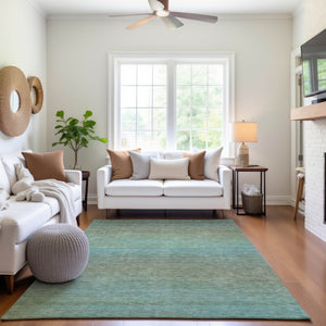 HomeRoots 9' X 12' Teal and Taupe Striped Area Rug - Durable, Washable, UV-Protected, Non-Slip Design for Homes 692792