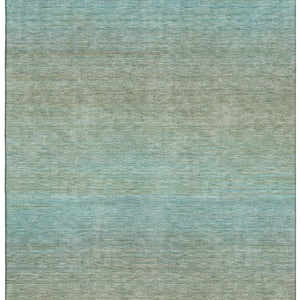 HomeRoots 9' X 12' Teal and Taupe Striped Area Rug - Durable, Washable, UV-Protected, Non-Slip Design for Homes 692792