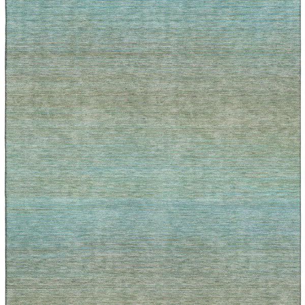 HomeRoots 9' X 12' Teal and Taupe Striped Area Rug - Durable, Washable, UV-Protected, Non-Slip Design for Homes 692792