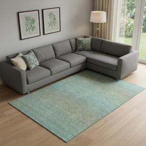 HomeRoots 10' Teal & Taupe Striped Washable Area Rug – Durable, Stain Resistant, UV Protected for High-Traffic Spaces 692793