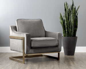 Sunpan Kalmin Lounge Chair - Stylish Deep Seating with Cushioned Back and Rustic Bronze Frame for Comfort Piccolo Pebble