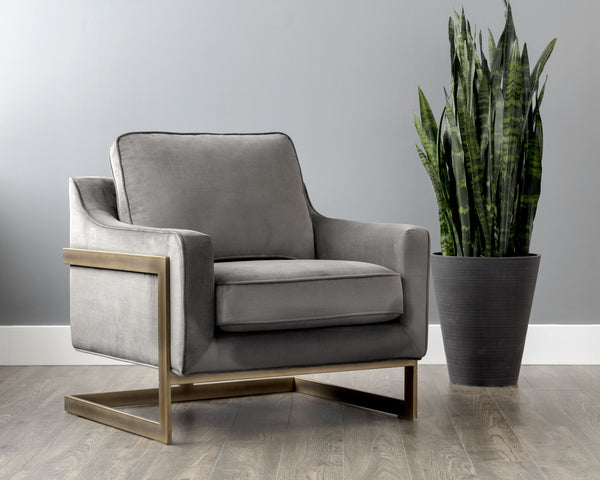Sunpan Kalmin Lounge Chair - Stylish Deep Seating with Cushioned Back and Rustic Bronze Frame for Comfort Piccolo Pebble