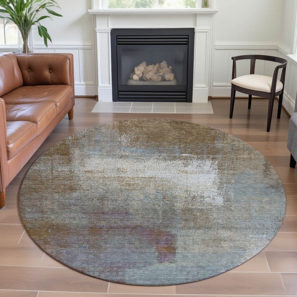 HomeRoots 8' X 8' Round Rug in Coffee, Ivory & Blue – Stylish, Washable, UV Protected & Perfect for Homes! 692796