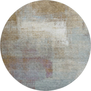 HomeRoots 8' X 8' Round Rug in Coffee, Ivory & Blue – Stylish, Washable, UV Protected & Perfect for Homes! 692796
