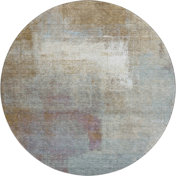 HomeRoots 8' X 8' Round Rug in Coffee, Ivory & Blue – Stylish, Washable, UV Protected & Perfect for Homes! 692796
