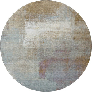 HomeRoots 8' X 8' Round Rug in Coffee, Ivory & Blue – Stylish, Washable, UV Protected & Perfect for Homes! 692796
