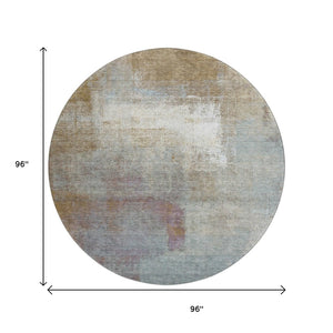 HomeRoots 8' X 8' Round Rug in Coffee, Ivory & Blue – Stylish, Washable, UV Protected & Perfect for Homes! 692796