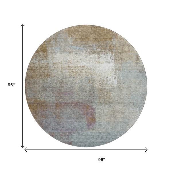 HomeRoots 8' X 8' Round Rug in Coffee, Ivory & Blue – Stylish, Washable, UV Protected & Perfect for Homes! 692796