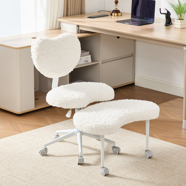 English Elm Artificial Rabbit Hair Cross Legged Desk Chair with Lumbar Support and Swivel Footrest Beige W1143P403571